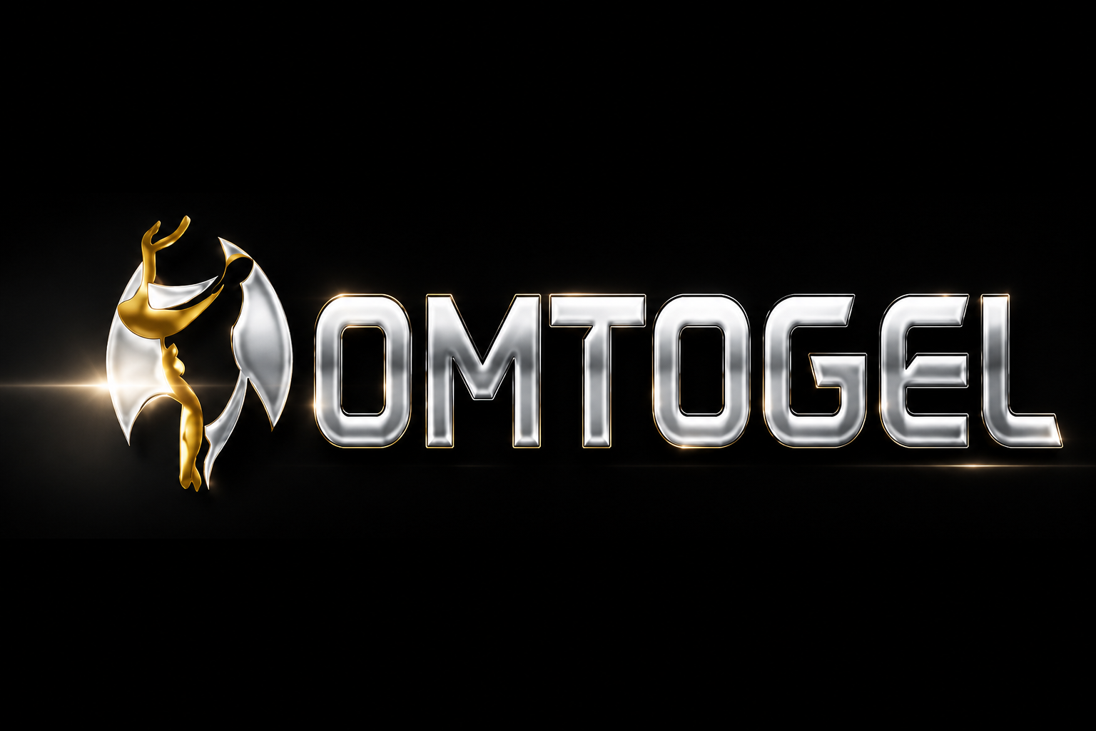 OMTOGEL: rusa emas-perak dan teks OMTOGEL krom.